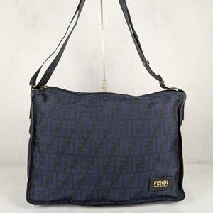 Authentic FENDI FF Zucca Nylon Crossbody Shoulder Bag Blue/Black Made In Italy
